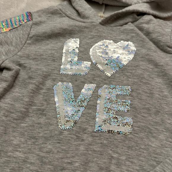 Btween Love Flip Sequin Hoodie sz 6X Girl's Grey Hoodie with Sequins - Picture 3 of 5